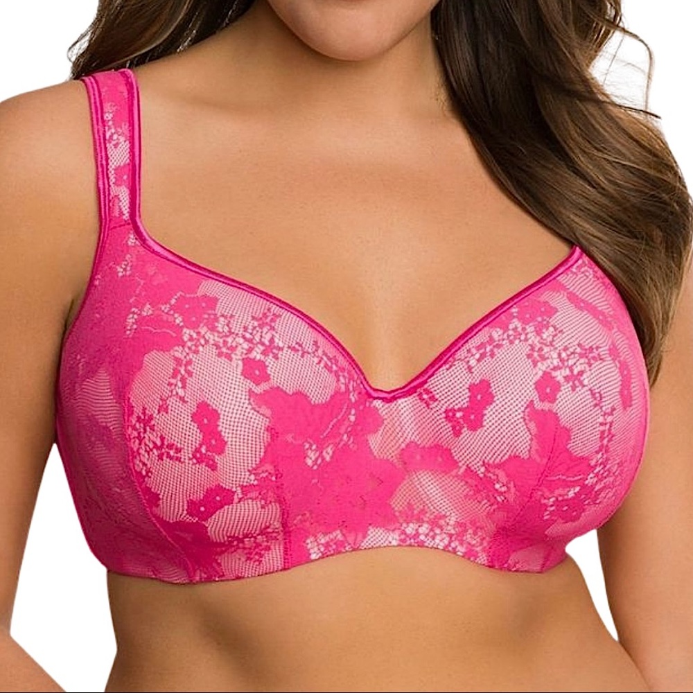 Lane Bryant Cacique Bold Lace Balconette Lined Underwire Bra Diva Pink Size 38F